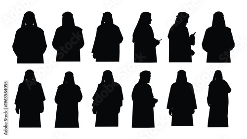 Collection of ten black silhouettes of people in various poses