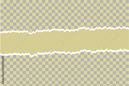 A torn paper effect revealing a yellow background over a transparent checkered pattern.
