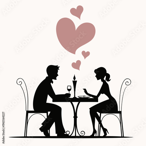 Couple on Romantic Dinner Date Silhouette Vector Illustration