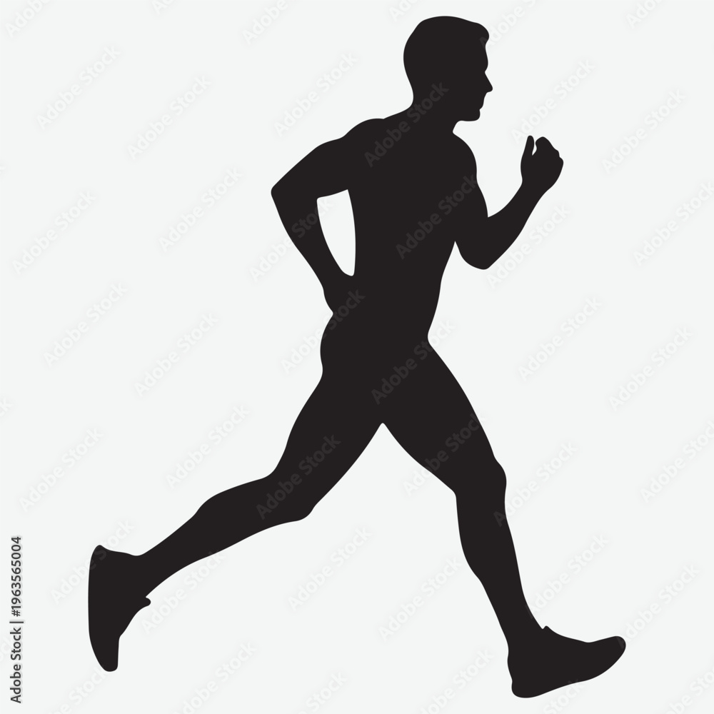 Obraz premium Black silhouette of a male runner in motion on a white background running