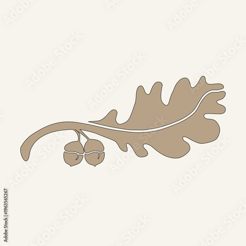 Detailed Oak Branch Minimalist Wall Art, Botanical Nature Poster, Strength and Stability Symbol, Neutral Aesthetic Decor, Scandinavian Minimal Illustration