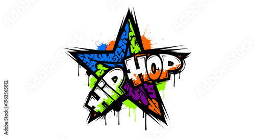 Dynamic Hip Hop Starburst Design with Graffiti Style Elements