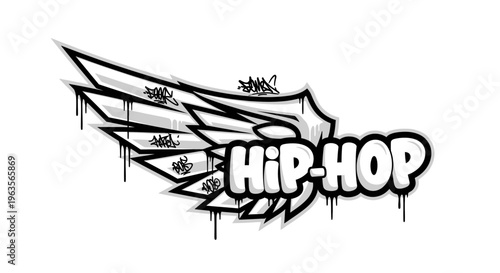 Dynamic Hip Hop Typography with Graffiti Wing Design