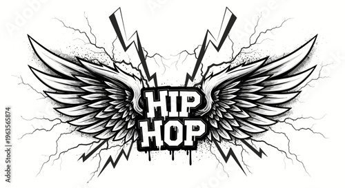 Dynamic Hip Hop Wings Illustration with Lightning Bolts
