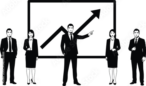 Business team presenting growth silhouette graph for success and development