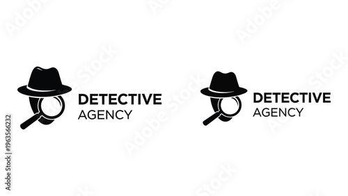 Detective agency logo with magnifying glass and hat