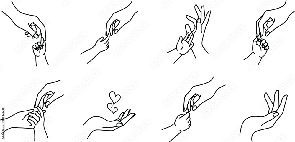Fototapeta premium Mother and Baby Holding Hands Line Art, Parent Child Bond Vector Illustration