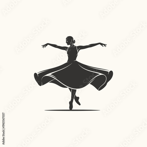 Elegant Ballerina Silhouette Dancing Gracefully in a Flowing Dress
