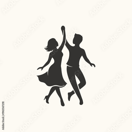 Dancing Couple Silhouette. Man and woman performing partner dance with elegant movement.