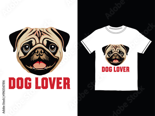 Dog lover t-shirt with cute pug face design