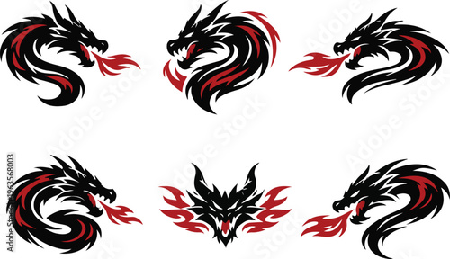 Dragon Head colorful Vector mega collections | Tribal Fire with dragon element Illustrations.
