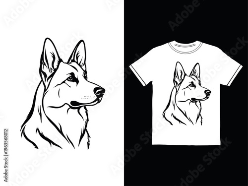 German shepherd dog design on t shirt and standalone