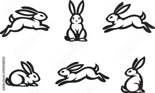 Rabbit Vector mega collections | Dynamic Animal Silhouettes with creative Rabbit Vector element illustration.