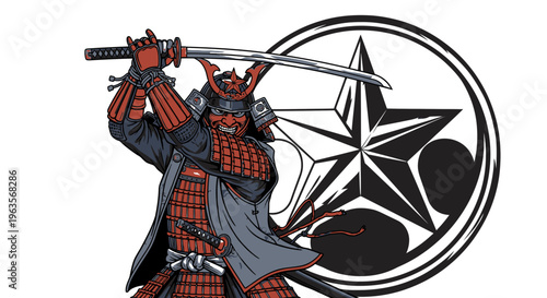 Fierce Samurai Warrior with Katana Sword in Dynamic Battle Pose