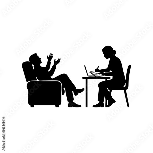 silhouette of patient talking to therapist in office