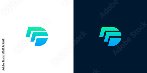 Dynamic layered letter D logo design in a vibrant gradient, symbolizing progress and innovation with a sleek, modern, and abstract aesthetic