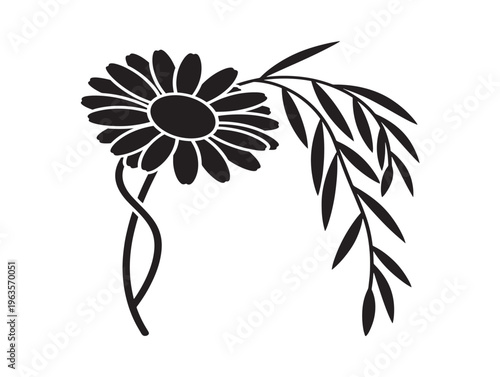 Delicate daisy and willow branch silhouette with whimsical meadow aesthetic