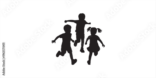 Jumping children silhouette set, playful kids vector, black flat icons, joyful movement, editable CAD drawing flat vector illustration