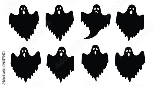 Collection of seven black ghost silhouettes