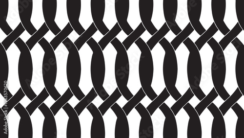 A high contrast black and white abstract pattern featuring a repeating woven mesh design motif
