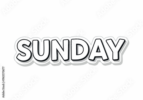 Sunday text in a playful, cartoonish font with a white background and a shadow effect