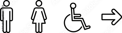 Man Woman Wheelchair and Arrow Icons on White Background untitled illustration