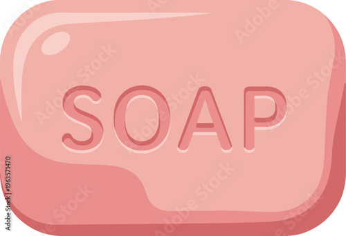 Pink bar of soap with the word SOAP embossed on its surface hygiene cleaning