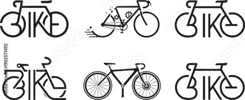 Bicycle icons, bike logos, cycling graphics, vector illustrations, black and white