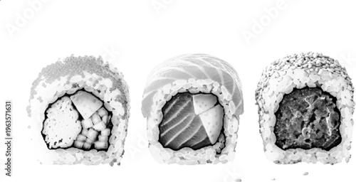 Sushi Set Halftone Illustration Japanese Food Concept