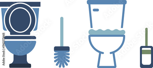 Toilet Bowl and Toilet Brush Icons in Blue and Green Tones untitled illustration