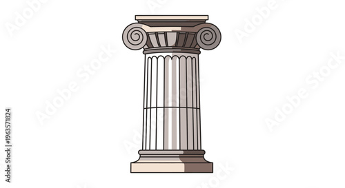 Classic Ionic column with scroll volutes, ancient Greek architecture, isolated white background.