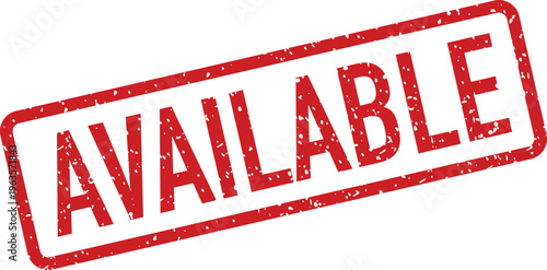 A bold red rubber stamp showing the word AVAILABLE with grunge effect on a clean white background