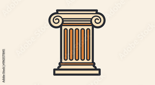 Ancient Roman or Greek style architectural column capital with brown and beige colors, on a light beige background.