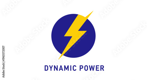 Lightning bolt symbol in blue circle with Dynamic Power text on isolated white background.