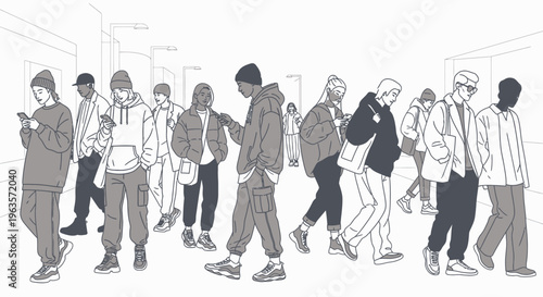 Busy Diverse Crowd of People Walking Together on a City Street, Urban Commuters Lifestyle.