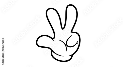Cartoon hand showing peace or victory V-sign gesture on isolated white background.