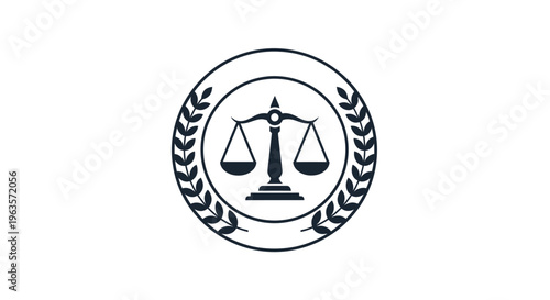 Classic Scales of Justice with Laurel Wreath Emblem, Symbolizing Law and Balance, Isolated White Background.