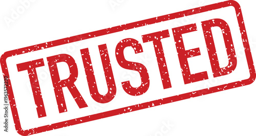 A clear red rubber stamp displaying the word TRUSTED with a grunge effect on a clean white background
