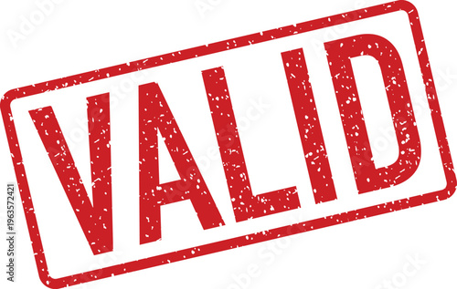 A clear red rubber stamp displaying the word VALID with a grunge effect on a clean white background