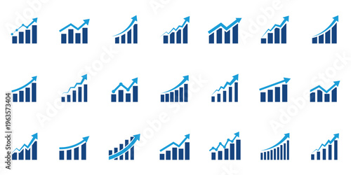 Growing bar graph icon set vector. Growing graph set. Growth success arrow icon. Growing graph icon set. Growth chart icon. Growing bar graph. 
