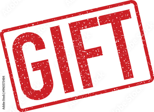 A festive red rectangular stamp displaying the word GIFT with a subtle distressed grunge texture