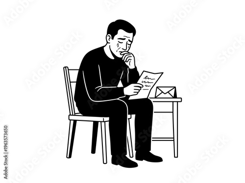 Emotional Man Reading Letter While Crying Vector
