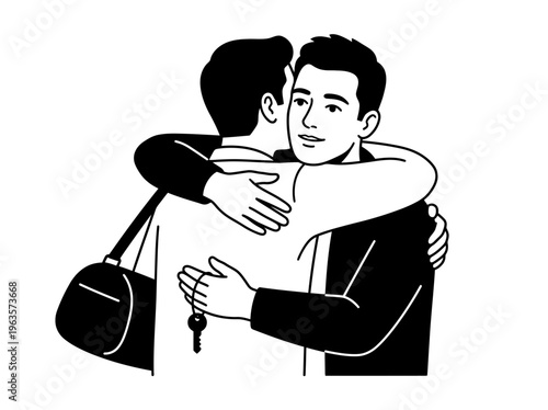 Brothers Hugging in Warm Family Reunion Vector