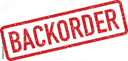 A prominent red rectangular backorder rubber stamp is visible on a clean white surface