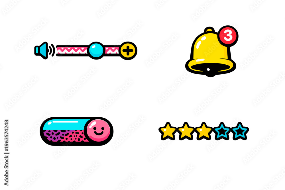 Fototapeta premium Icons for sound control, notifications, and ratings displayed on a simple background