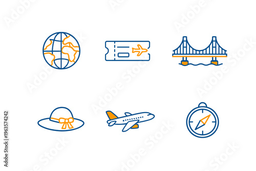Travel icons show symbols of adventure and exploration in a simple design that represents the joy of discovering new places