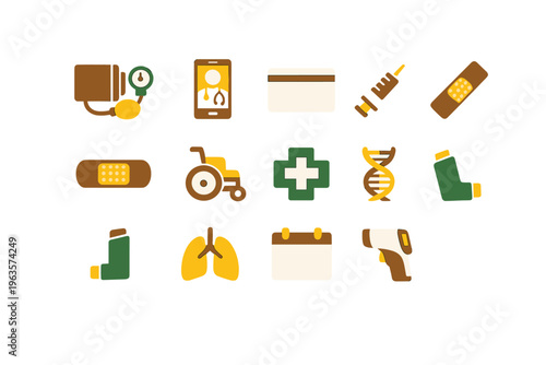 Health care symbols and tools for medical assistance in various situations