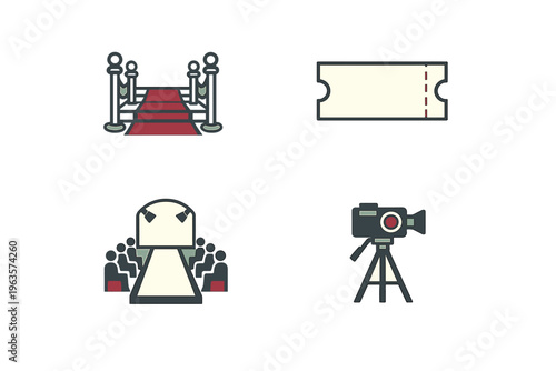 Celebration event with red carpet, ticket, camera, and audience setup occurring in a venue