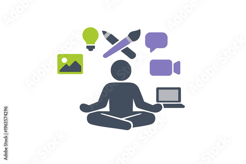 Creative activities for personal growth and expression in a digital space with different tools and symbols involved