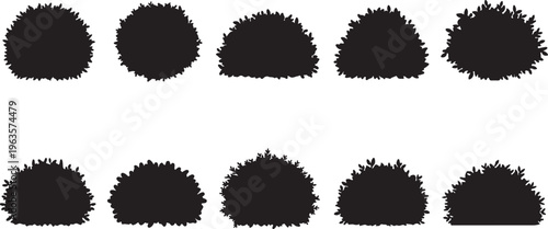 Collection of black silhouette icons with fuzzy outline on white background